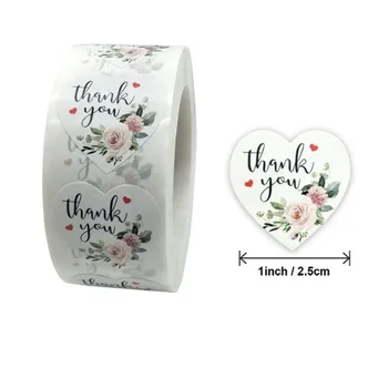 500piece za roll 1inch Kvet srdce tesnenie Ďakujem kolo láska Papier tesnenie nálepky dekorácie, Ručne vyrábané 25 mm
