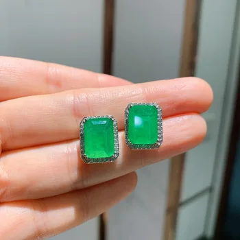 QTT Obdĺžnik Emerald Turmalín Drahokam Náhrdelníky Náušnice S925 Mincový Striebro Šperky Set Pre Ženy Svadobné Zapojenie Strany