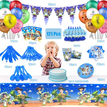 121Pcs Toy Story Tému Pohár Doska Obrúsok Chlapci Narodeninovej Party Dekorácie, Party Prípade Dodávky Prospech Položky pre Deti 10 Ľudí Použitie