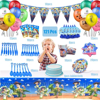 121Pcs Toy Story Tému Pohár Doska Obrúsok Chlapci Narodeninovej Party Dekorácie, Party Prípade Dodávky Prospech Položky pre Deti 10 Ľudí Použitie