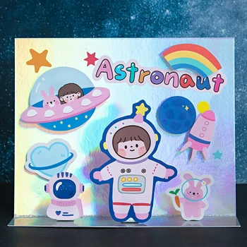 1 ks Happy Star Astronaut Laser Samolepky, Dekorácie PVC Nálepky DIY Scrapbooking Denník Papiernictvo Album Školské potreby