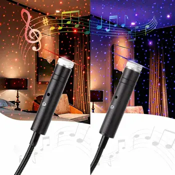 Hudba Aktivované Zvukom USB Hviezdne Nebo Projektor LED Nočné Svetlo Auto Strechy, Interiér Star Galaxy Lampa pre Domáce Izba Party Dekorácie