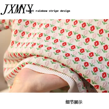 2021 Módne Nový Produkt Žakárové Krátky Top dámske Letné Tenký, Krátky Rukáv T-shirt Cardigan Retro Pearl Tlačidlo Knitwear JXMYY