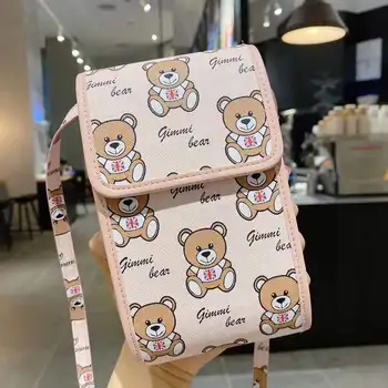 Luxusné Cartoon Medveď Dizajn PU Kožené Vytlačené Crossbody Taška cez Rameno Karty Peňaženka peňaženku Mini Puzdro na Mobil Pre iPhone Samsung7