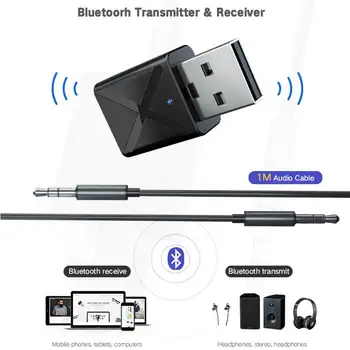 Bluetooth 5.0 Stereo Audio 2v1 Prijímač Vysielač Mini Bluetooth, AUX RCA, USB, 3,5 mm Jack Pre TV, PC A2 Súprava Adaptéra Bezdrôtovej siete