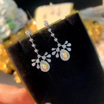 Moderný Ženský Yellow Crystal Šperky Set Kúzlo Strieborná Farba Svadobné Náušnice Kvapka Pre Ženy Roztomilý Svadobné Geometrie Reťazca Náhrdelník