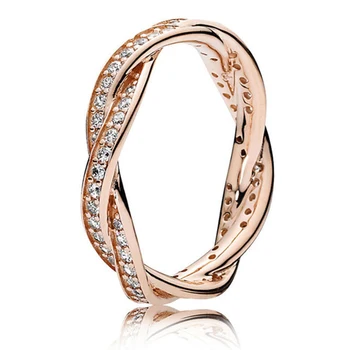 Vrúbkovaným Klasické Módne Rose Zlaté Prstene Pre Ženy Twist Cubic Zirconia Snubný Prsteň Zásnubný Kúzlo Šperky, Darčeky