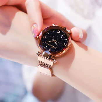 Hodinky Hodinky Nové Módne Hodinky pre Ženy, Elegantné Magnet Quartz Ženy sledovať Pracky Hviezdne Nebo Rímskou Číslicou Lady Náramkové hodinky Darček