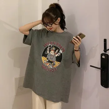 Krátke sleeve T-shirt Žena Oversiz kórejský Biela Módne Dievča Študent Tričko študentky Top Grafické T Košele Lete Bežné