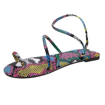 Plus Veľkosť dámske Sandále 2021 Lete Nové Hada Tlače Sexy Módne Strappy Zmiešané Farby Príčinné Topánky Žena Pohodlie Obuv