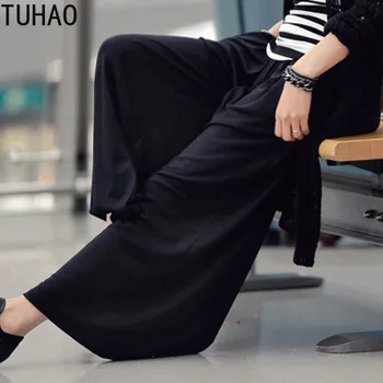 TUHAO 2020 Jar Jeseň Wild Širokú nohu nohavice Nohavice Plus Veľkosť 7XL 6XL 5XL 4XL Vysoký Pás Bežné Rovné Nohavice Veľkosť WM81