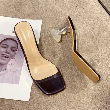 Letné dámske Vysokým Podpätkom Módne Sandále Transparentné PVC Farbou Otvorené Prst Módy Sexy Sandalias Mujer Strany Topánky Veľkosť 42