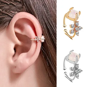 Kórejský Crystal Kvet Klip Náušnice Pre Ženy, Nový Presklené Perličiek Earing Bez Otvoru Šperky Falošné Náušnice Jednom Uchu Klip Earings