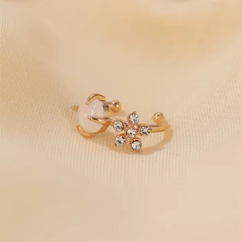 Kórejský Crystal Kvet Klip Náušnice Pre Ženy, Nový Presklené Perličiek Earing Bez Otvoru Šperky Falošné Náušnice Jednom Uchu Klip Earings