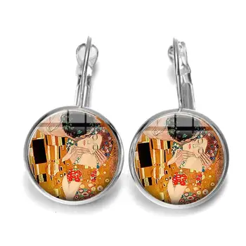 SONGDA Horúce Módne Kiss Gustav Klimt Portrét Umenie Náušnice Retro Ručné Maľovanie Skla Cabochon Drop Náušnice Svadobné Šperky