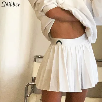 Nibber módne sladké biele Skladaná sukňa pre ženy letnej ulici bežné nosenie office lady voľné štíhly Vysoký pás mini sukne ženy