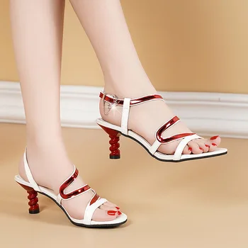 Akexiya Ženy, Sandále Ríme Kliny Topánky Žena Listov Típat Prst Pevné Lady Kríž Viazaná Zapatos De Mujer Gladiator Červené Sandále