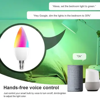 Tuya Smart Žiarovky E14 Wifi 5W Hlasové Ovládanie Stmievania Farba Načasovanie Svetelný zdroj RGB+studené, Teplé Svetlo Pracovať S Alexa Google Inteligentný Život