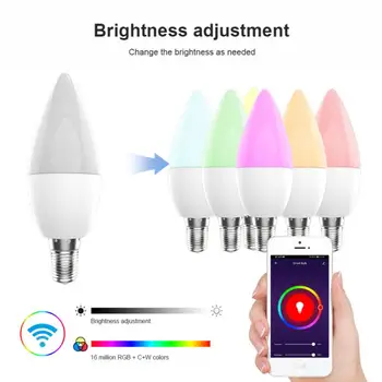 Tuya Smart Žiarovky E14 Wifi 5W Hlasové Ovládanie Stmievania Farba Načasovanie Svetelný zdroj RGB+studené, Teplé Svetlo Pracovať S Alexa Google Inteligentný Život