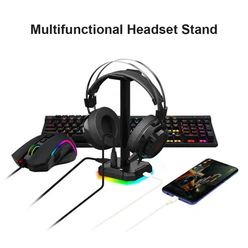 Headset Stojan HA300 RGB Držiak na Slúchadlá s 4 Porty USB Hub s protišmykovým Gumovým Základňu pre PC Gamer Herné Príslušenstvo