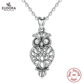 EUDORA 925 Sterling Silver Sova Prívesok Náhrdelník s Kryštálom CZ Duté Dizajn Zvierat Šperky Darček k Narodeninám pre Ženy CYD434