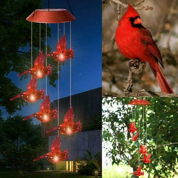 Solárne LED Červená Kardinál Vták Veterné Zvonkohry Svetlo, Záhrada, Terasa, Dekor