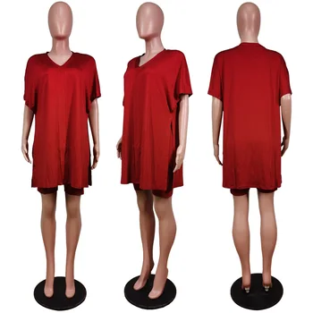 2021 Lete Bežné Ženy Oblečenie Kvality Kus Dvoch Sád Krátke Rukávy Salónik Nosenie V Krku 2 Kus Šortky a Tričko Nastaviť
