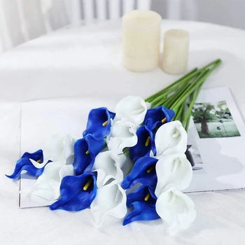 20Pcs Umelé Kala Ľalie Kvety pre DIY Svadobné Svadobné Kytice Centerpieces Domova(Modrá a Biela)