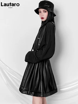 Lautaro Čierne Mäkké Svetlo Pu Kožené Mini Podväzkové Sukne Ženy Tmavé Akademickej Obce Estetické Vintage Oblečenie Kórejský Módne Oblečenie