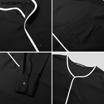 2021 Módne Mužov Bežné Tričko Patchwork Dlhý Rukáv Voľné Streetwear Značky Košele kórejský Voľný čas Camisa Masculina S-5XL INCERUN