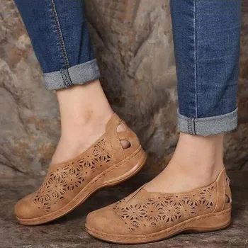Ženy, Sandále Duté Z Retro Moccasins Sandále Ženy Kliny Sandále Pošmyknúť Na Platforme Topánky Dámske Bytov Chaussure Femme