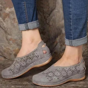 Ženy, Sandále Duté Z Retro Moccasins Sandále Ženy Kliny Sandále Pošmyknúť Na Platforme Topánky Dámske Bytov Chaussure Femme