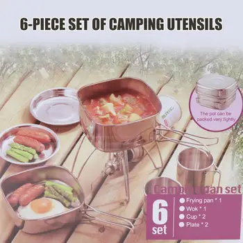 6pcs Outdoor Camping, Turistika Riad BBQ Hrniec, Panvica z Nehrdzavejúcej Ocele Camping Piknik Prenosné Vonkajšie Prvky