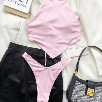 Ženy Farbou Bellyband Bikini Dve Dielna Sada Podprsenka Plavky, Plážové Oblečenie
