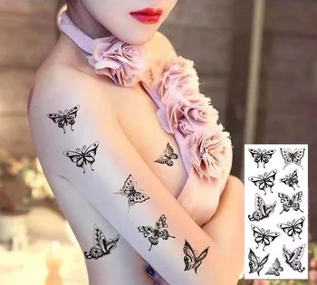 Čierny Motýľ Rameno Tele Falošné Tetovanie Samolepky Pre Mužov, Ženy Zvierat Nepremokavé Dočasné Tattos Ruky, Nohy Flash Obtlačky Tatoos
