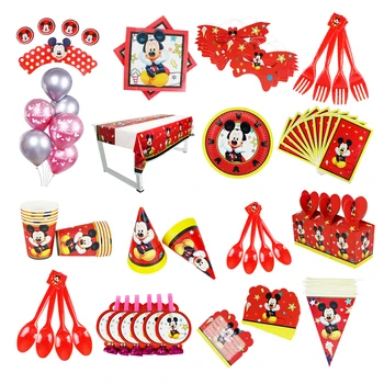 Disney Mickey Mouse Chlapci Narodeninovej Party Vlajky Dekorácie Balón Poháre Taniere Taška Obrus Baby Sprcha Jednorázový Riad