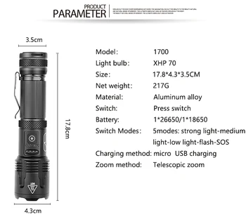 2021 Najnovšie xhp70 LED Baterka Zoomovateľnom USB Nabíjateľné Výkon Displej Super Svetlé XHP50 Pochodeň 18650 26650 Prenosné Svetlo