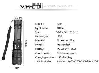 2021 Najnovšie xhp70 LED Baterka Zoomovateľnom USB Nabíjateľné Výkon Displej Super Svetlé XHP50 Pochodeň 18650 26650 Prenosné Svetlo