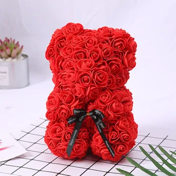 DIY 25 cm Teddy Rose Medveď S Box Umelé PE Kvet Medveď Ruže Valentín Pre Priateľku Žien, Deň matiek Darčeky