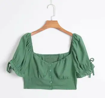 Vintage Sexy Zelená Orezať Začiatok Leta Tank Topy Ženy Námestie Krku Slim Reformácie Dizajnér Pevný Biely Camis
