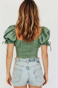 Vintage Sexy Zelená Orezať Začiatok Leta Tank Topy Ženy Námestie Krku Slim Reformácie Dizajnér Pevný Biely Camis