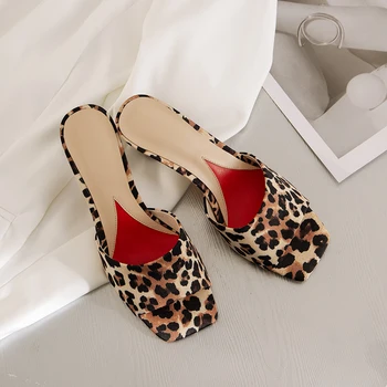 Insicre Veľkosť 34-40 Sexy Leopard Sandále Populárne Námestí Otvorené Prst Špeciálne Tvarované Vysoké Podpätky Ženy Crystal Papuče Strany Topánky