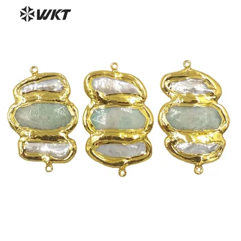 WT-JP248 Veľkoobchod nové deisgn dvojité slučky triple kameň zlaté konektory pre módny náhrdelník boho prírodné perly kameň konektory