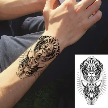 Black Egypt, Staroveké Tiger Zápästie Dočasné Tetovanie Pre Mužov, Ženy, Geometrické Slon Líška, Vlk Falošné Tetovanie Body Art Umývateľný Tatoos