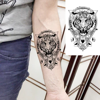 Black Egypt, Staroveké Tiger Zápästie Dočasné Tetovanie Pre Mužov, Ženy, Geometrické Slon Líška, Vlk Falošné Tetovanie Body Art Umývateľný Tatoos