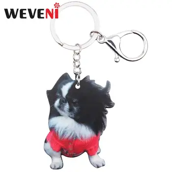 WEVENI Akryl Nosia Červené Šaty Chin Japonské Psa kľúčenky Krúžok Módny Zvierat Šperky Pre Ženy, Dievčatá Taška Auto Prívesok Charm
