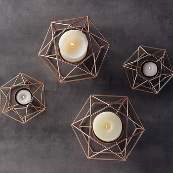 Kovový Drôt 3D Medi Geometrické svietnik Čaj Svetlo Držiteľ Náladu Svetlo Svadby Domov Tabuľka Dekoratívny Svietnik Držiteľov