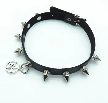 Nové Špice choker náhrdelník gotický Pentagram Star Kúzlo Emo Nastaviteľné Čierne Kožené Cosplay Ženy Šperky Krku reťaze