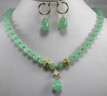 2 štýly! Veľkoobchod 8mm svetlo zelený Kameň necklacel háčik earringpendant náhrdelník nastaviť