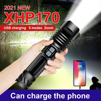 2021Newest XHP170 najvýkonnejšie Led Baterka pochodeň Xhp90 Xhp70 Taktická baterka Usb Nabíjateľné lov svietidla práce lampa